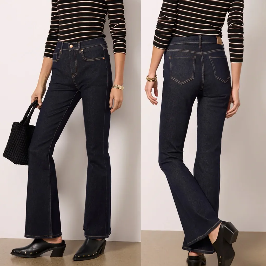 NWT Evereve High Rise Ever Flare Stay Indigo Dark Wash - Image 2