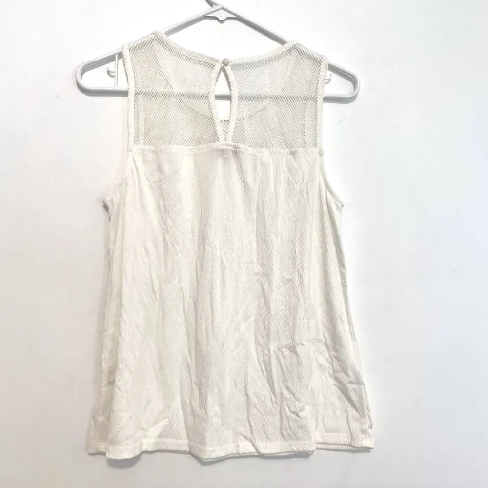 PIXLEY STITCH FIX STITCHFIX Solid White / Ivory ish Mixed Media Crochet Tank Top - Image 9
