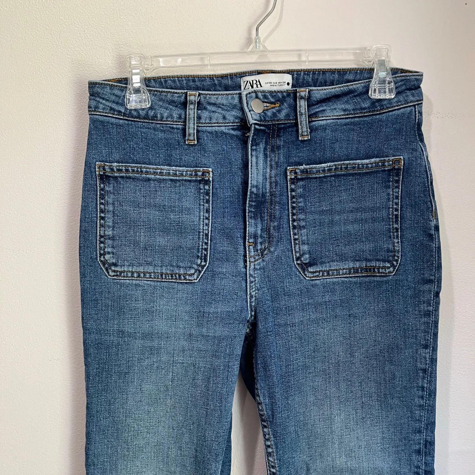 ZARA  Sailor Front Pocket Cropped Boot Cut Jeans Size 6 - Image 3