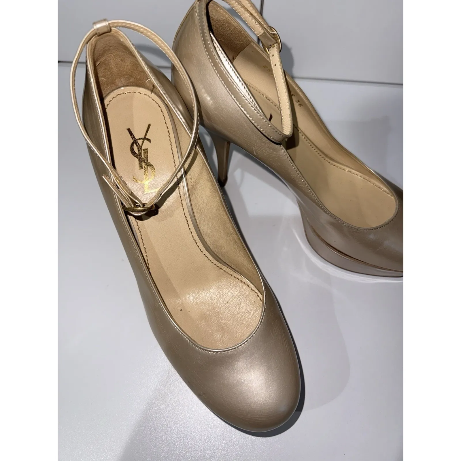 YSL YVES SAINT LAURENT LA PERLE 75 PUMP PATENT LEATHER PLATFORM SHOES 38 Y2K - Image 2