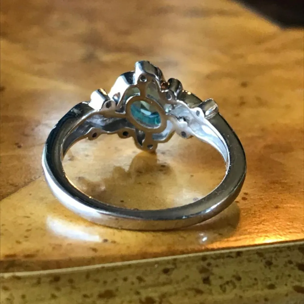 Natural Blue Apatite Sterling Silver Wave Ring Size 6 - Image 3