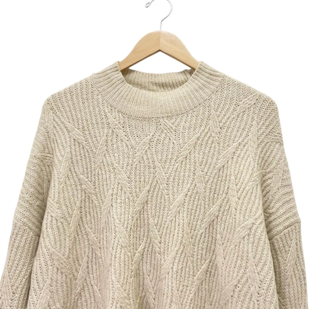 Fat Face Heidi Jumper Oatmeal Mockneck Cable Knit Patch Pocket Sweater Size 12 Tan - Image 8