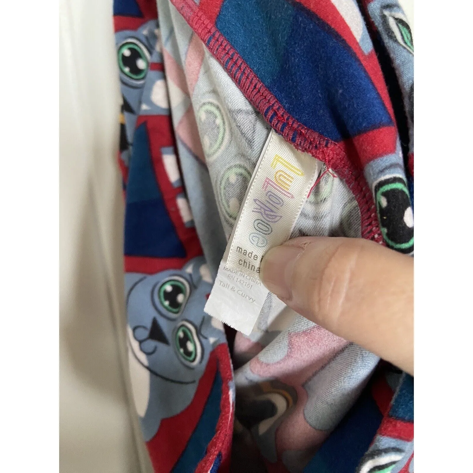 LuLaRoe‎ Womens Leggings Sz TC Burgundy Gray Bunny Rabbit Print Teal 12 14 16 18 - Image 4