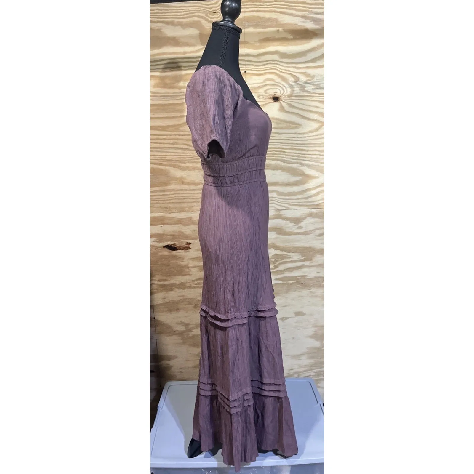 MAX + ASH Gauzy Tiered Maxi Dress Women Small Mauve Boho Cottagecore Peasant Pink - Image 4