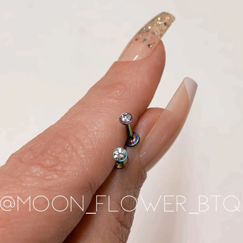 Rainbow Stainless Steel CZ Flat Back Earrings Pink - Image 6