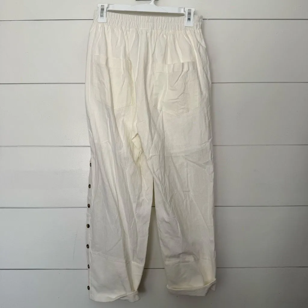 Noracora Women’s Small Cream Button Pants Ankle Minimalist Capsule New - Image 4