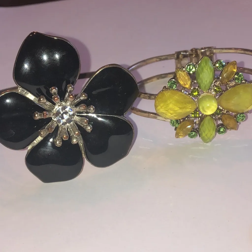 Floral Black and Yellow Cuff Bracelets - Image 4