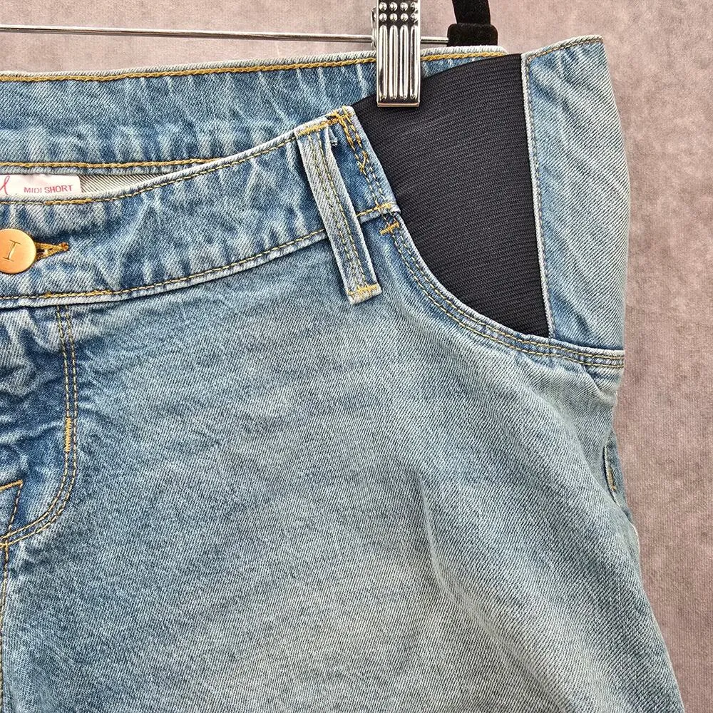 Isabel Maternity Blue‎ Denim Jeans Midi Stretch Bottoms Pants Shorts 12 Blue - Image 4