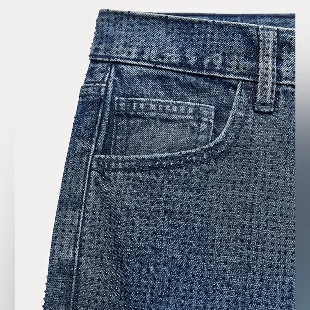 ZARA ZW COLLECTION RHINESTONE HIGH WAIST BOOTCUT STRAIGHT LEG JEANS SIZE 4 NEW - Image 10