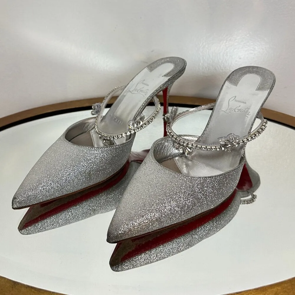 CHRISTIAN LOUBOUTIN Planet Queen 70 Glitter Leather Pump in Silver Glitter - Image 3