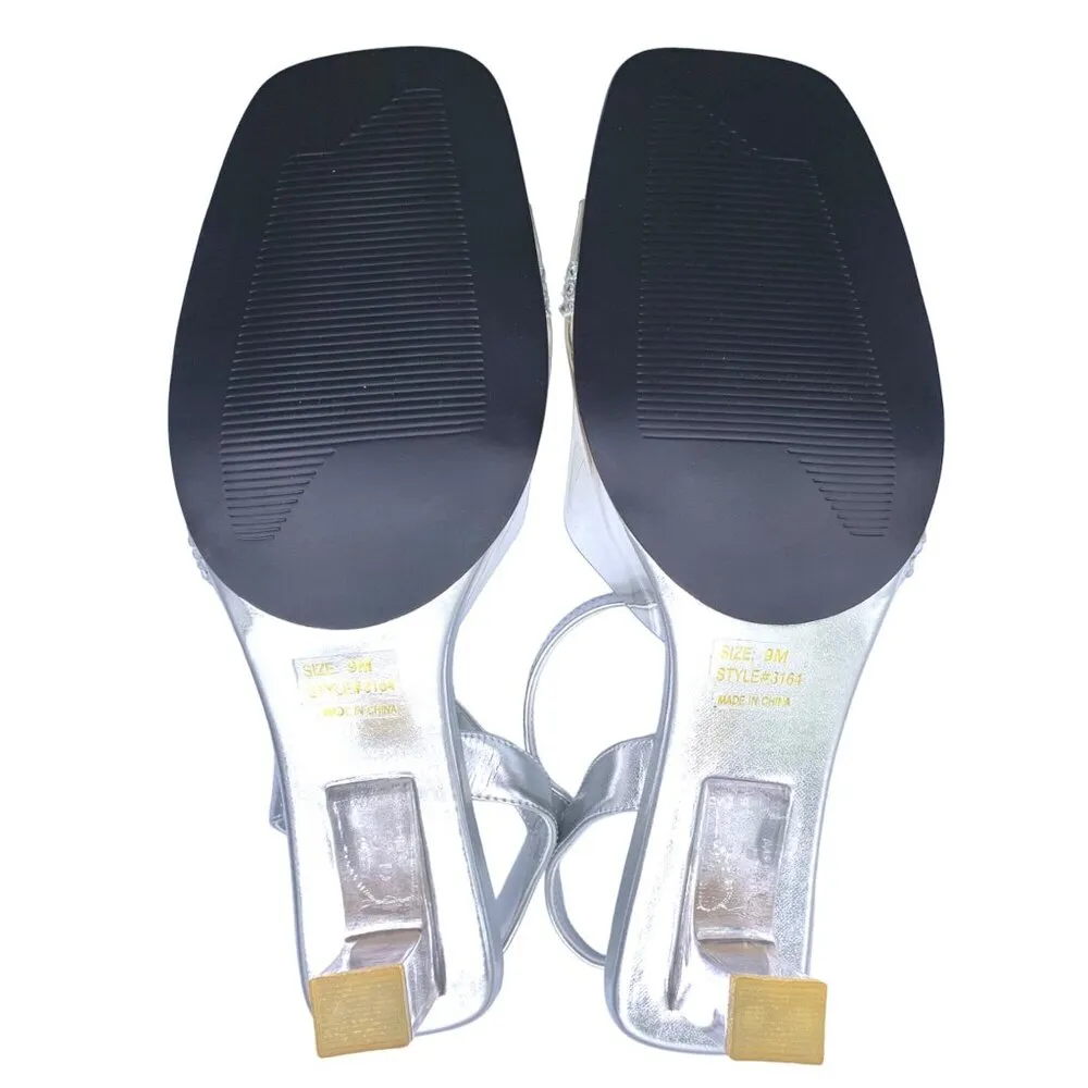 Mister Loren's Slingback Dressy Heels Size 9 Silver Clear Lucite Rhinestone New - Image 10