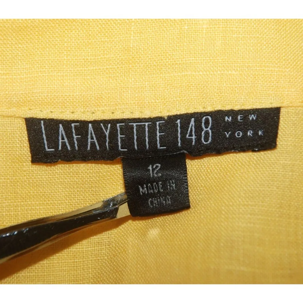 Lafayette 148 Linen Ladies 12 Sunny Yellow Top Blouse Roll Tabs Elastic Waist - Image 8