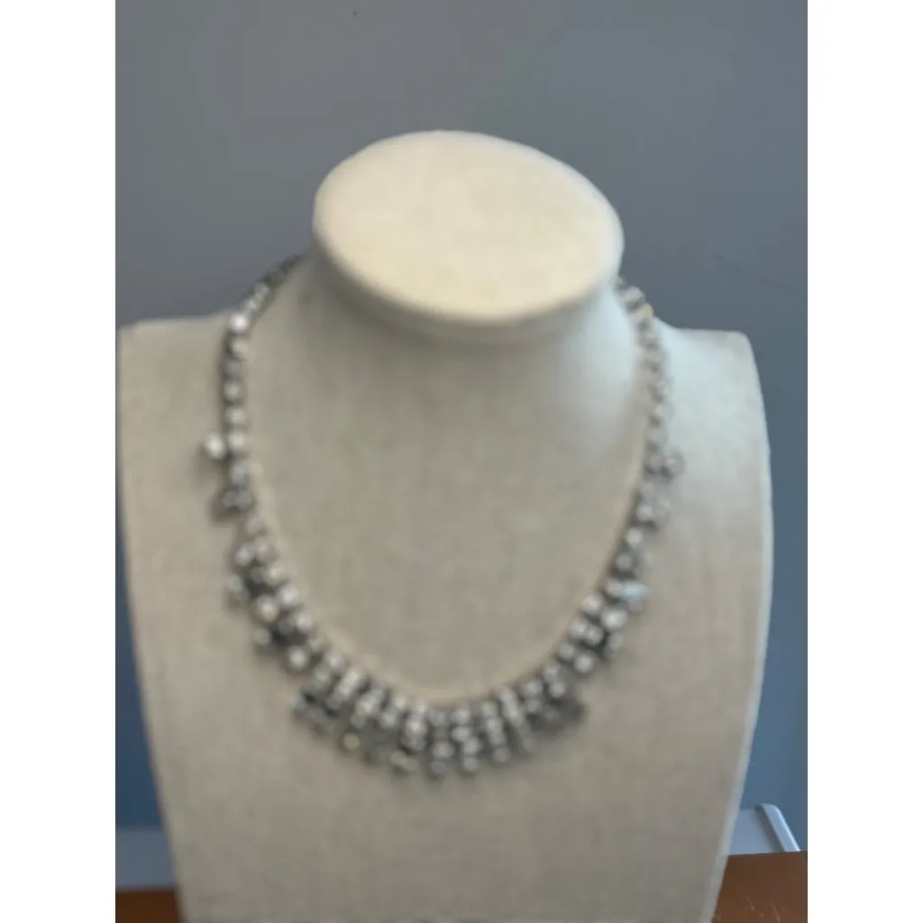 Vintage Silver Crystal Rhinestone Necklace With Baguette & Round Stones Elegant - Image 3