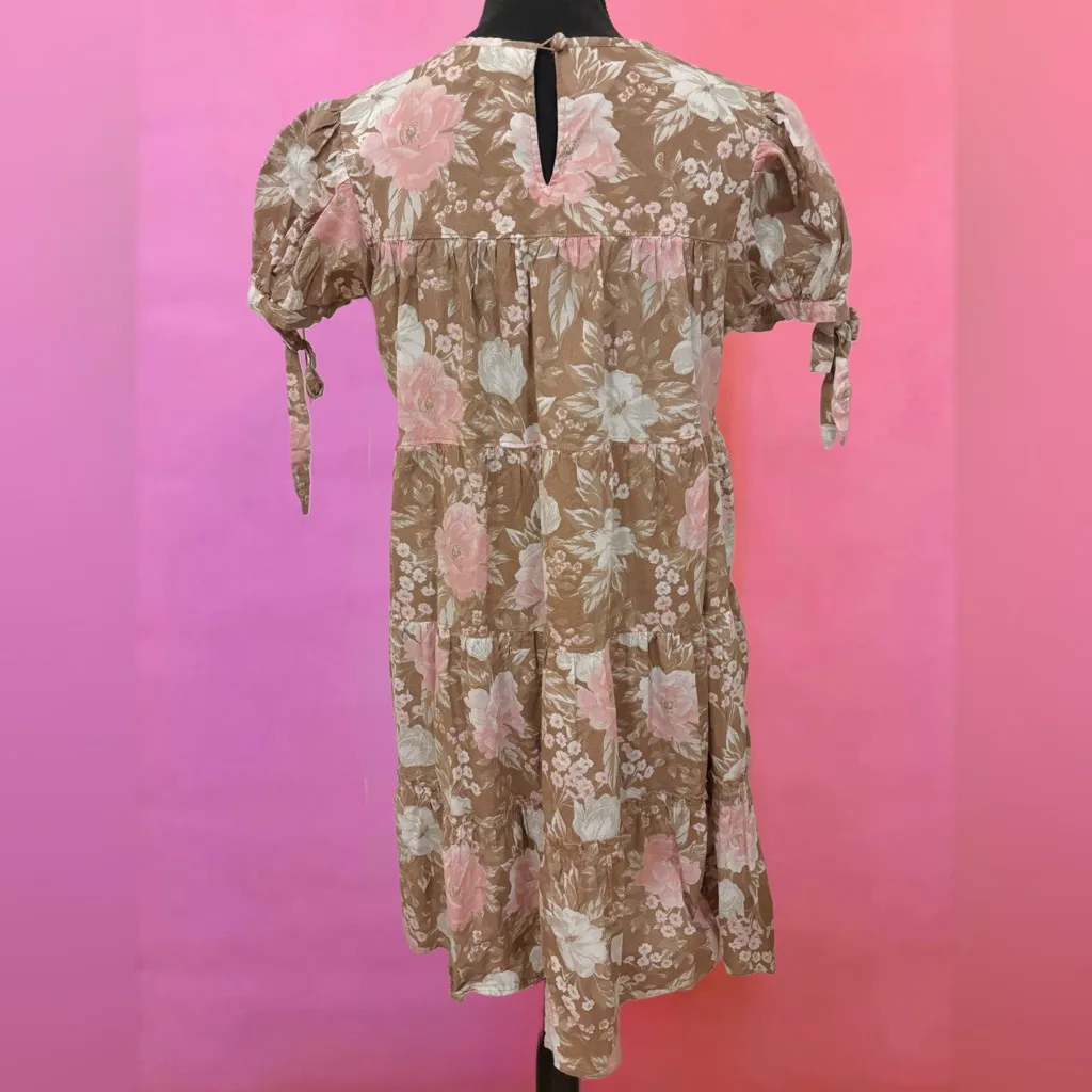 Urban Outfitters Pastel Brown, Pink & White Floral Babydoll Dress - Size Medium - Image 11