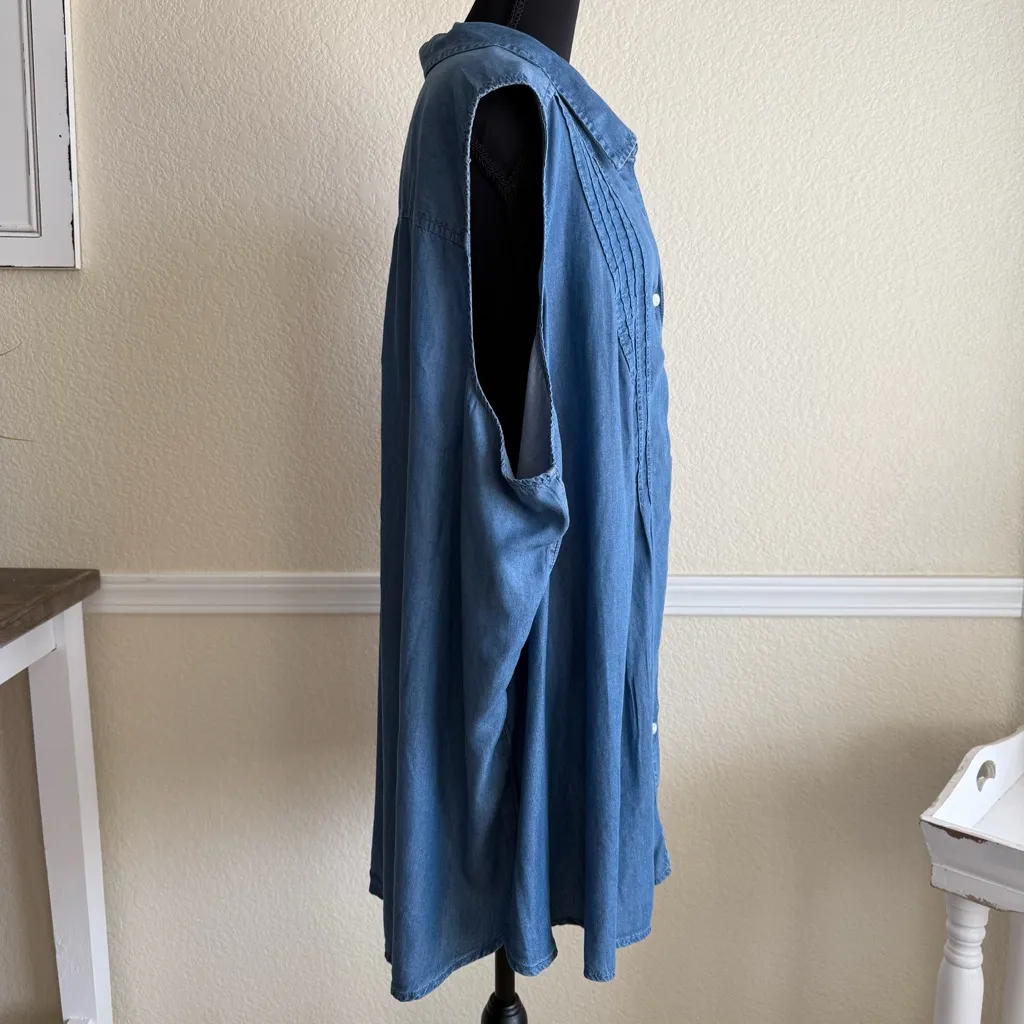 Terra & Sky 4X Blue Chambray Tunic Top Plus Size Lightweight Relaxed Fit Denim - Image 4