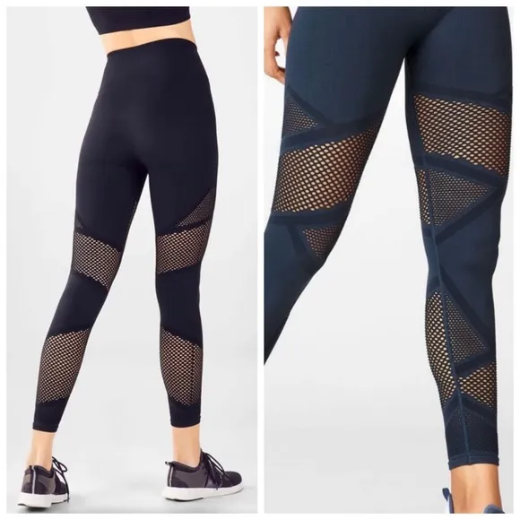 Fabletics Black Mosaic Seamless High Waist 7/8 Compression Leggings XS - Image 2