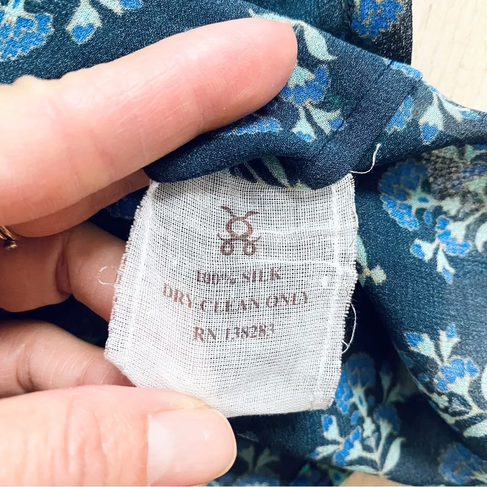 FIGUE 100% silk off shoulder Pom Pom blouse Blue Size L - Image 12