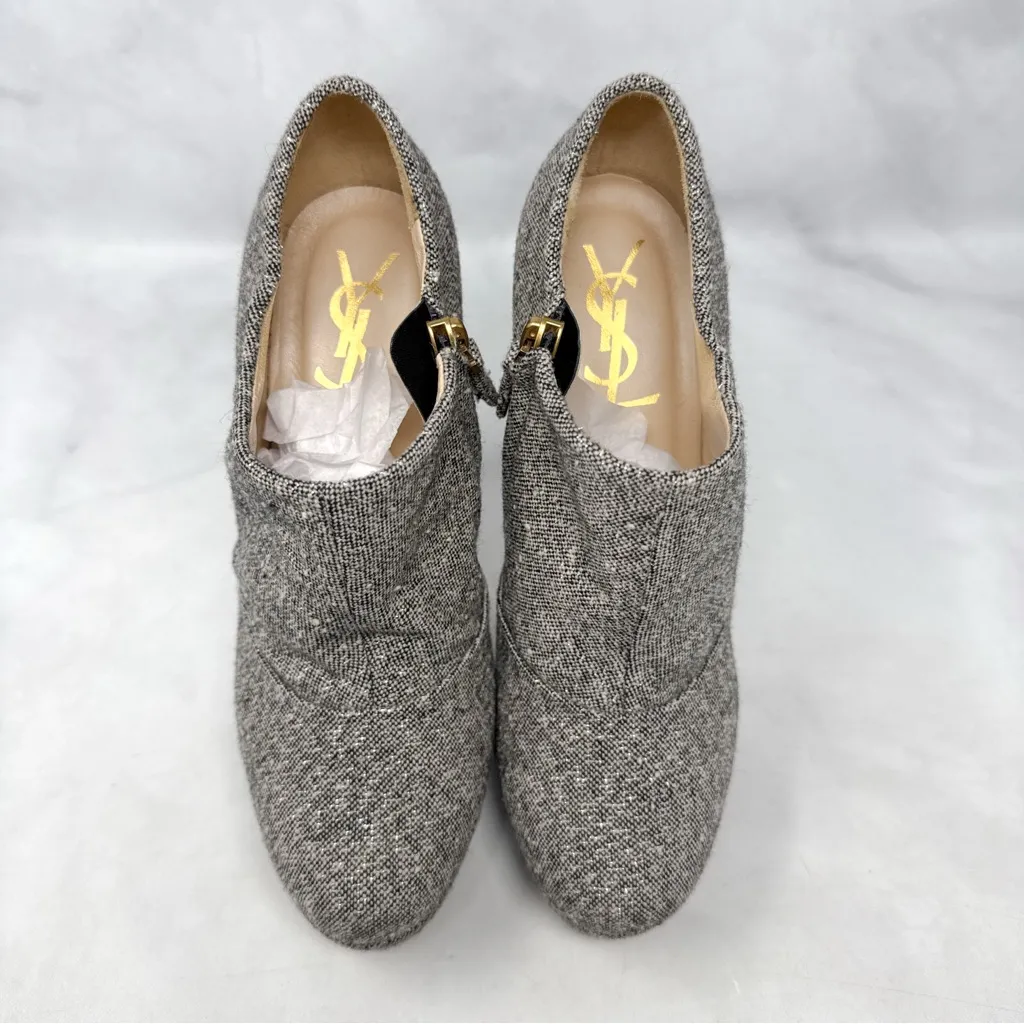 YSL Yves Saint Laurent Y2K Vintage Glitter Tweed Platform Heeled Ankle Boots - Image 4