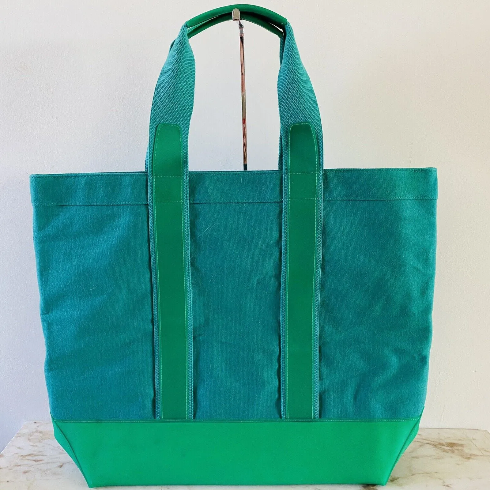 TORY BURCH Solid Green Color Block Extra Large Canvas Tote Bag - Image 3