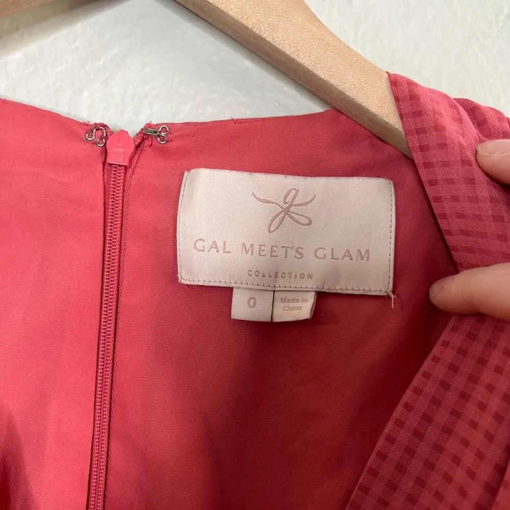 Gal Meets Glam Angelica Pink Pleated Gingham Midi Dress Cap Sleeve Size 0 - Image 9