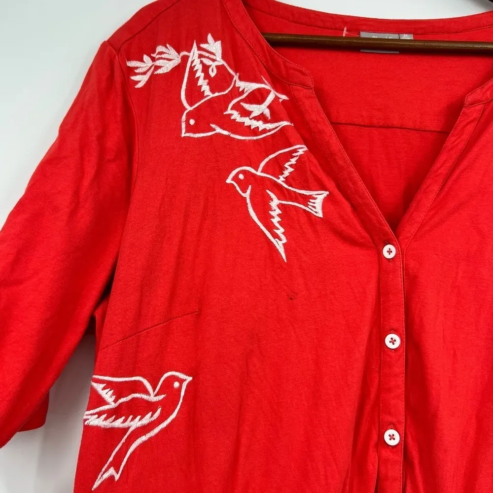 Eshakti bird print red pullover button front elastic waist dress plus size 2X - Image 5