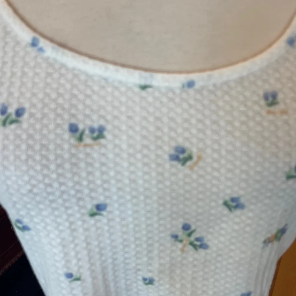 Pajama Set White Waffle Spaghetti Strap Crop Top Matching Pants Size M - Image 11