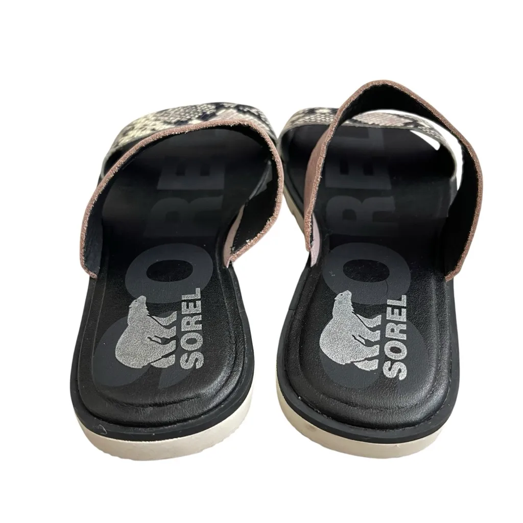 Sorel Ella II Slide Flat Sandals Women’s Size 8 Leather Snake Print Mauve Comfy - Image 5