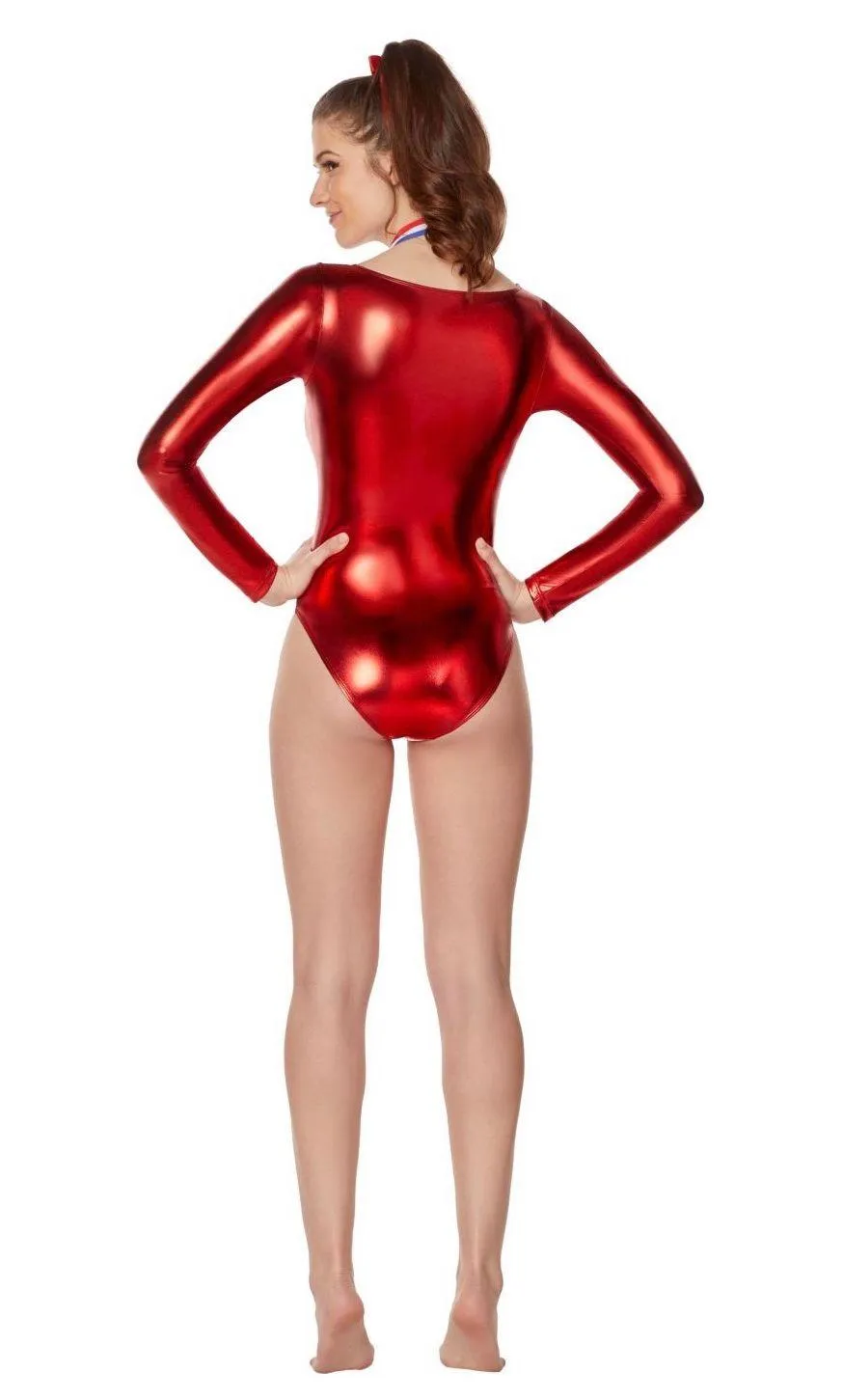 Red Metallic Gymnastics Bodysuit - Image 2