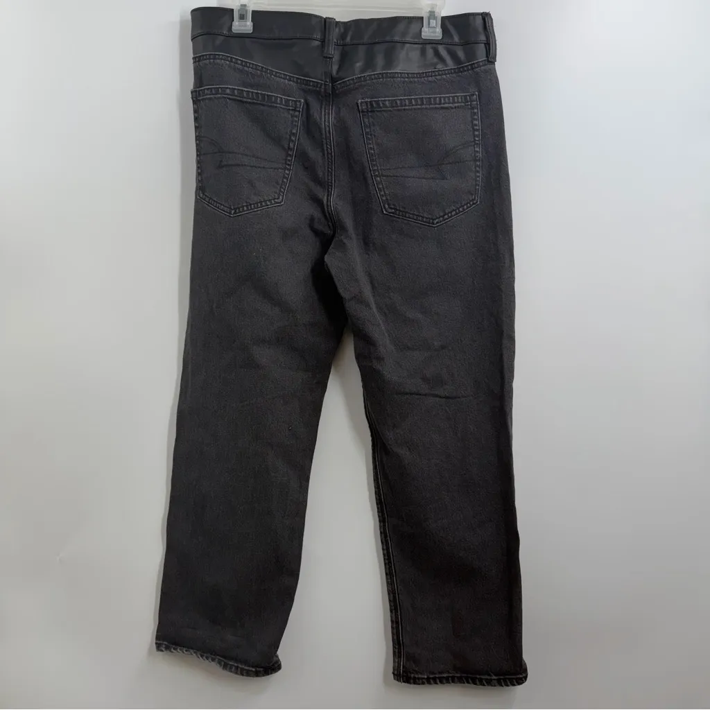 American Eagle Super High Waisted Vegan Leather Ankle Straight Jeans Black 12 - Image 5