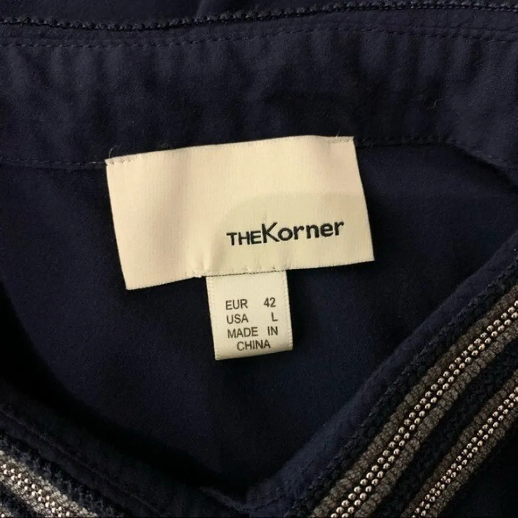 The Korner Navy Blue Blouse Metallic Collar Long Sleeve Button‎ Down Large - Image 5