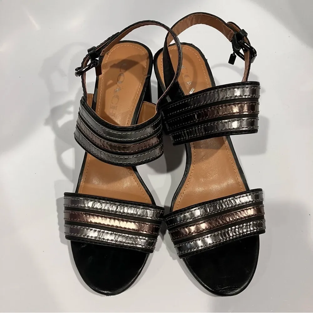 Coach Princeton heeled sandals metallic leather size‎ 7.5 - Image 3