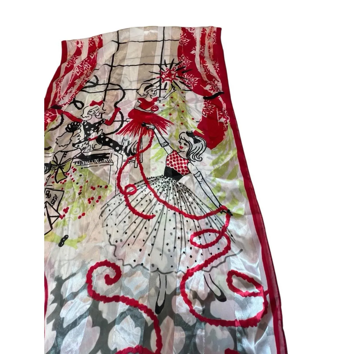 Retro Theme 50s Rockabilly Sock Hop Christmas Scarf 68x20 Novelty Print Glam Red - Image 12