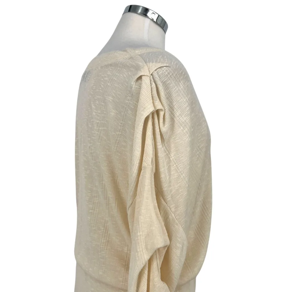 Free People Beach Bambi Mini Dress Ruched Sleeve V-Neck Ivory Cream Size Large - Image 5