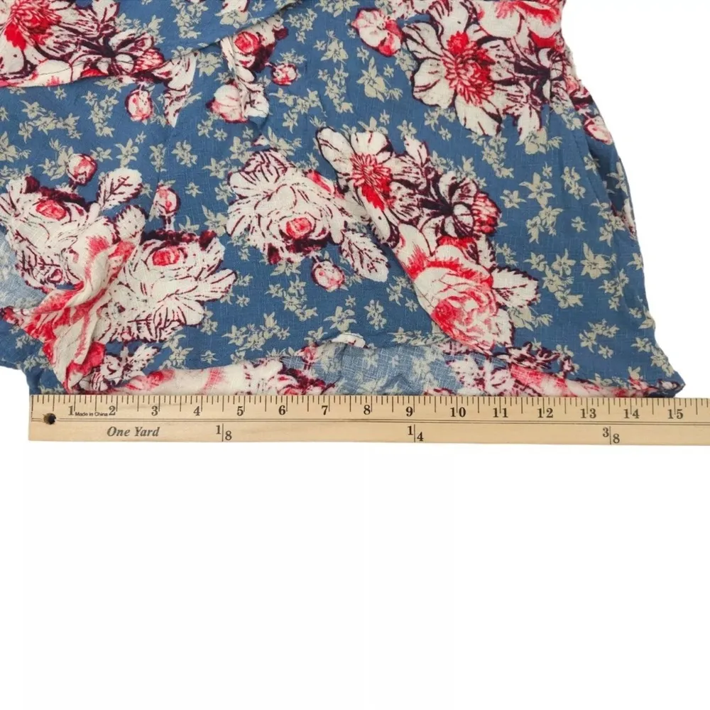 Free People Floral Ruffle Draped Elastic Waist Tap Shorts Womens Size M Blue Red - Image 6