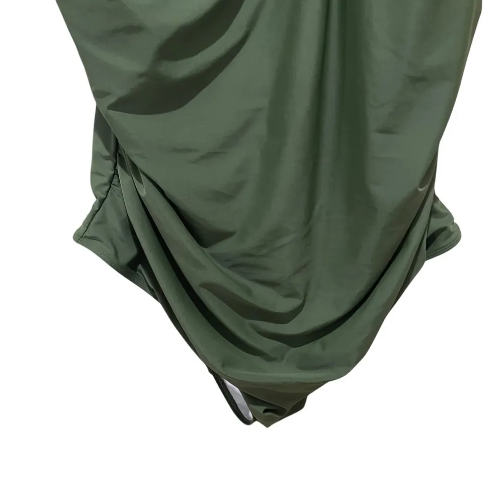 Daci Modest Ruched Full Coverage Backless Swimsuit Army Green Plus Size 24W - Image 5