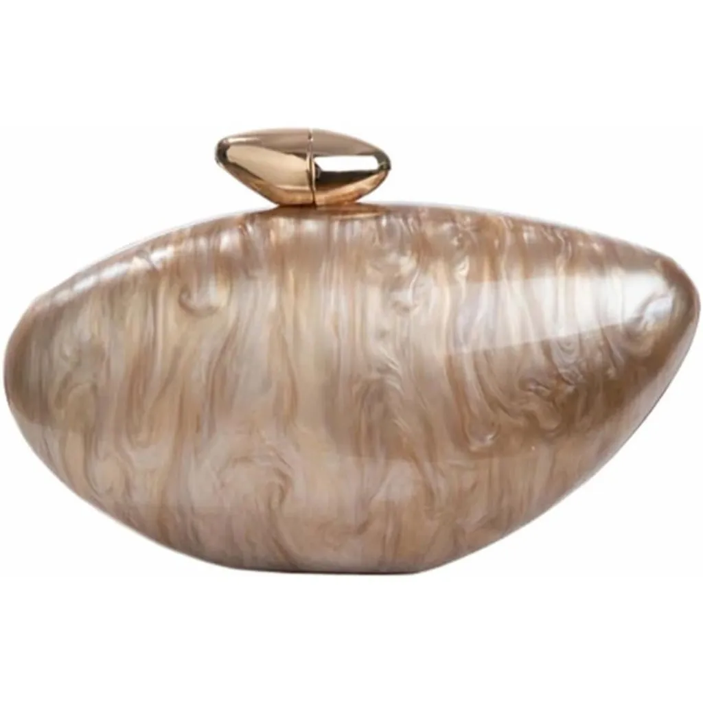 ⚡Women's Shell Egg Metallic Evening Shiny Top Closure Trendy Clutch Handbags Brown - Image 2