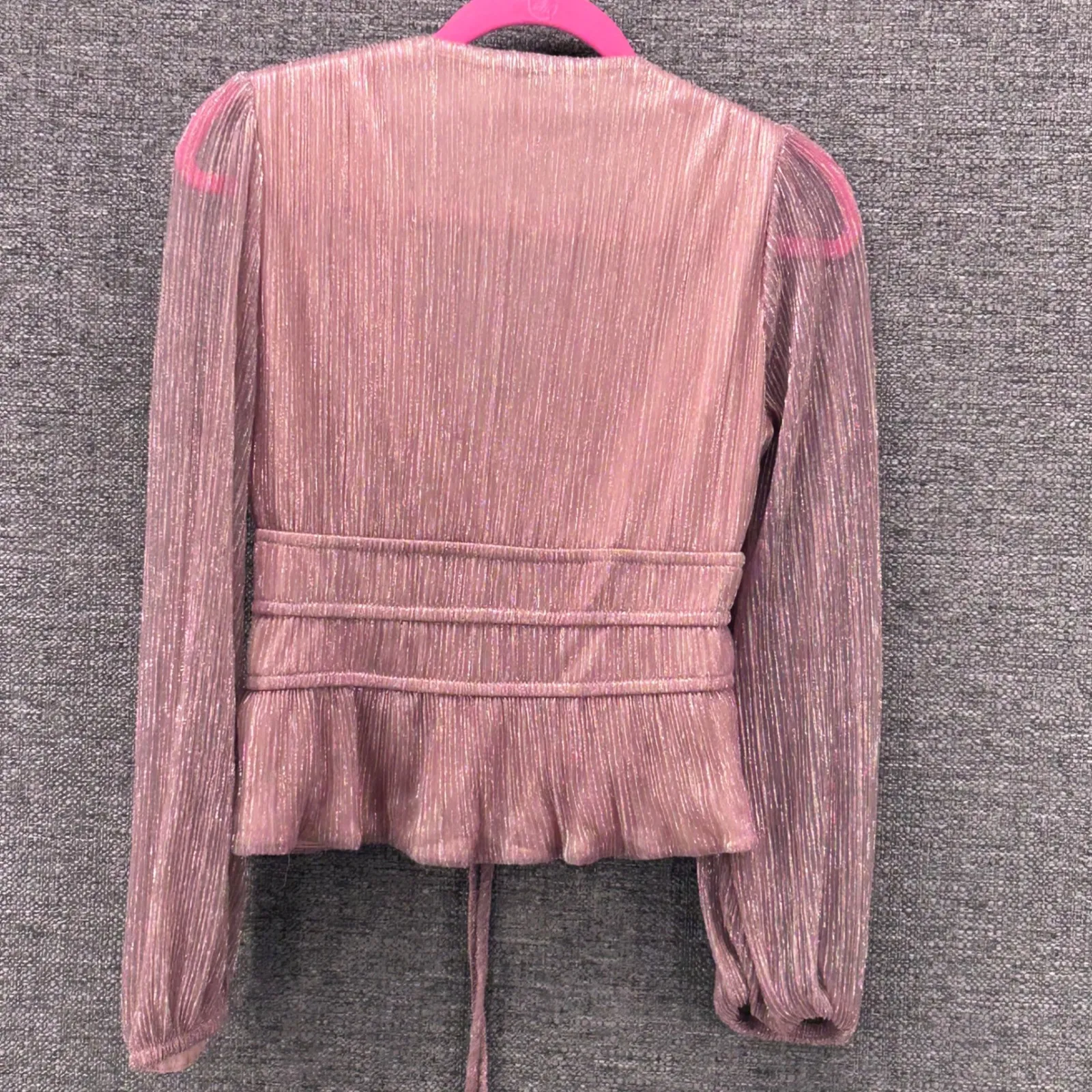 Baby Doll Top Small 70s Theme Y2k‎ Disco Gliter Shimmer Blouse Top Pink - Image 6