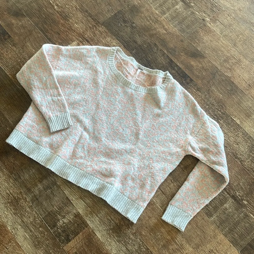 Free People Cream & Pink Cheetah Print Cropped Sweater - Image 3