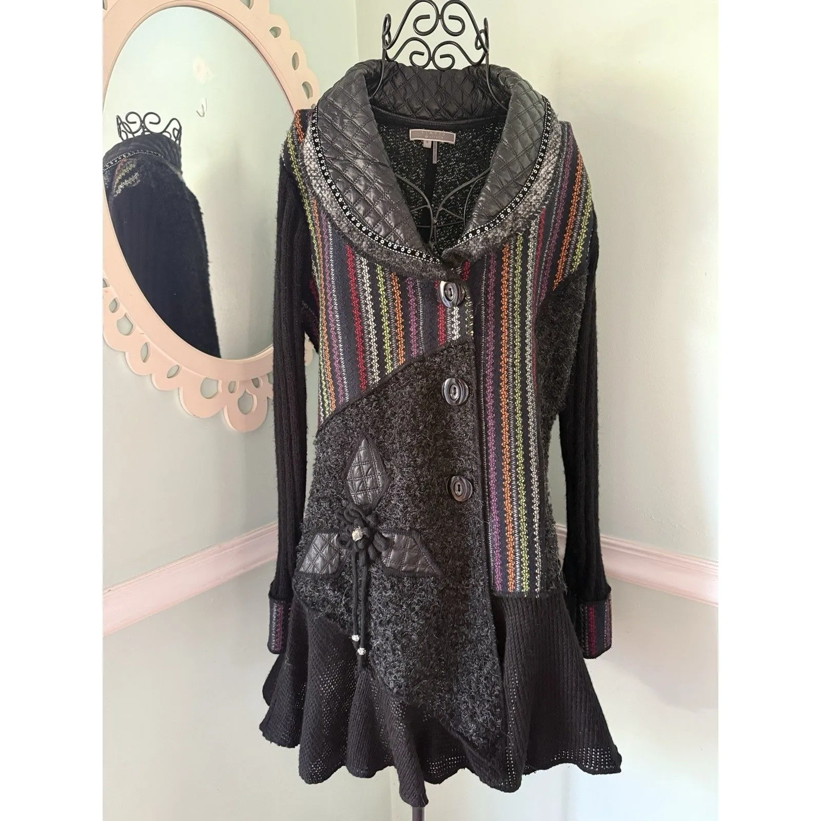 Liquid by Sioni Artsy Funky Whimsical Goth Boho Punk Sweater Cardigan Jacket S - Image 2