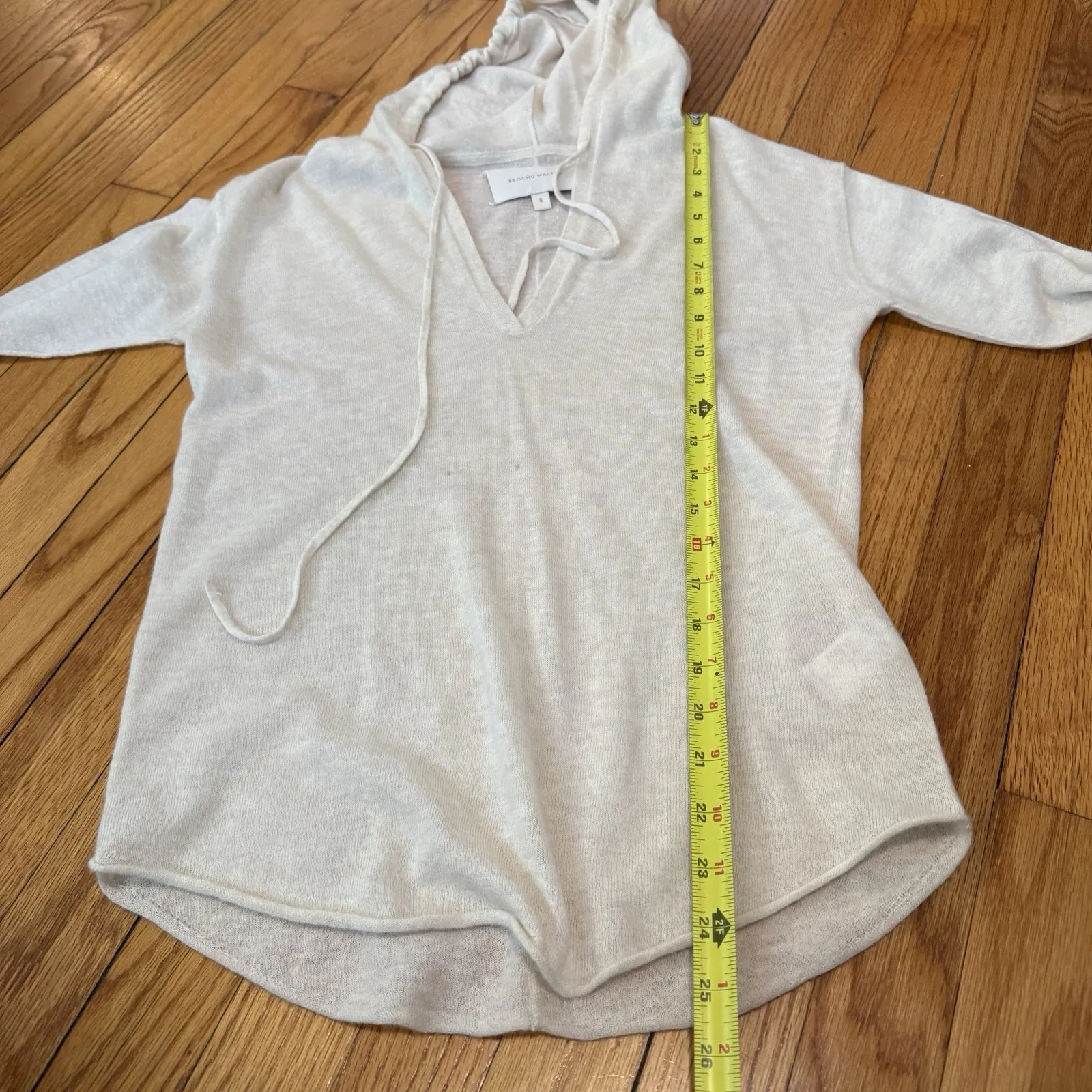 Brochu Walker Cashmere Cream Lowe Lightweight Hooded Semi-Sheer Sweater Small - Image 9