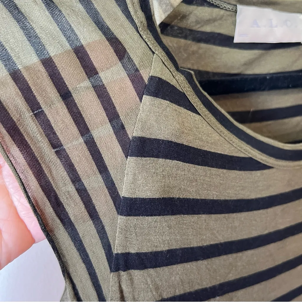 A.L.C Women’s Green‎ Short Sleeve Ruched Bodycon Midi Striped Dress Size Small - Image 4