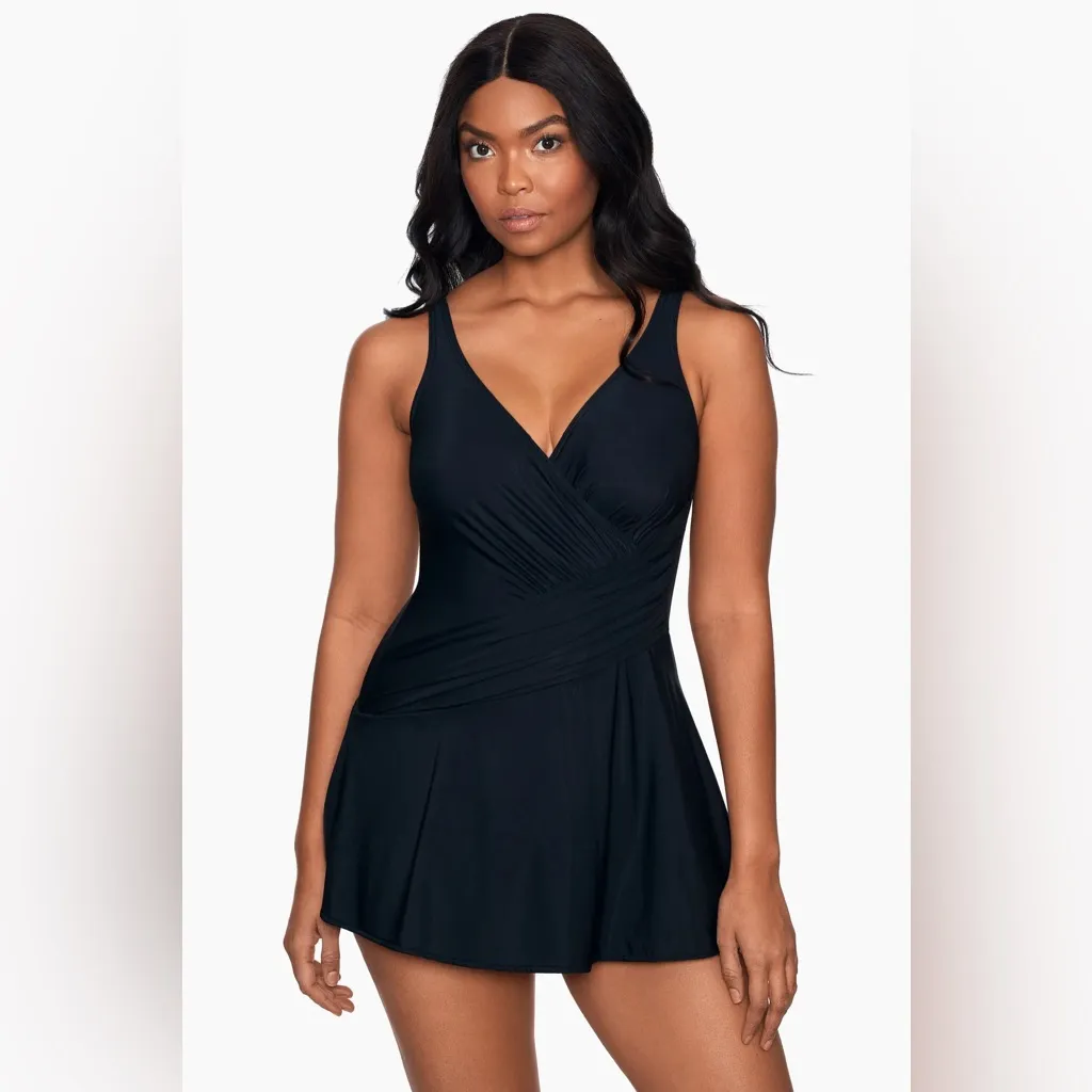NWT Miraclesuit Aurora Black Swim Dress Size 16 - Image 4