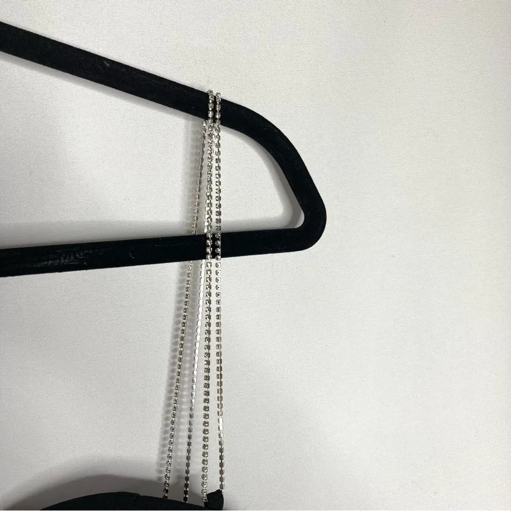 JJ’s House Black and Rhinestone Chain Strap Bodycon Mini Dress Large NWT - Image 5