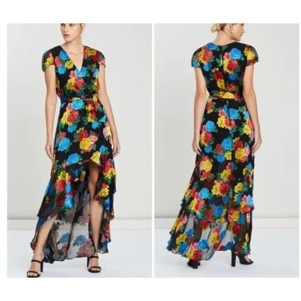 Alice And Olivia Erika Silk Ruffle Belted Tie Floral Maxi Dress Multi Size 4 - Image 16
