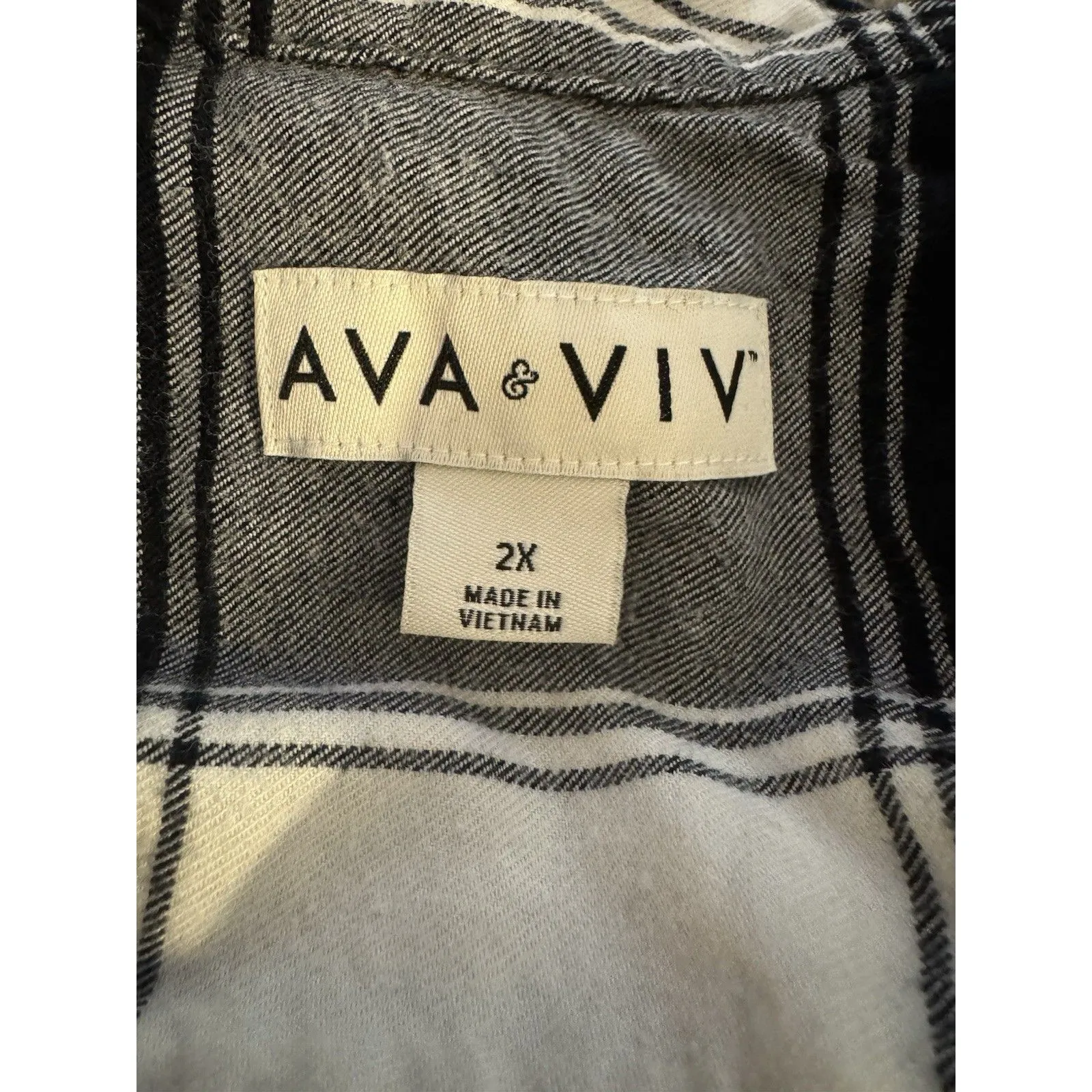 Ava & Viv 2X Black White Plaid Button Front Flannel Shirt Cotton Blend Outdoor - Image 4