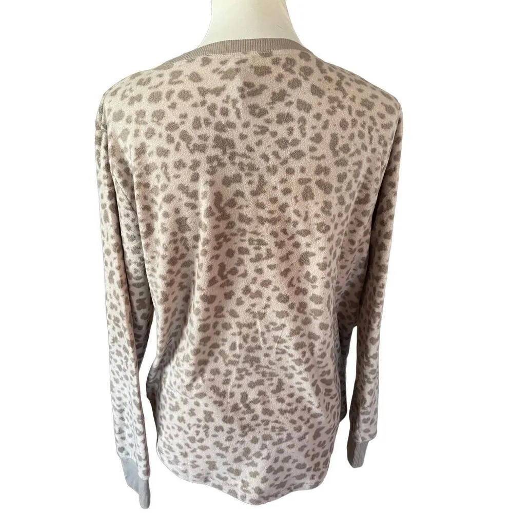 Jaclyn Intimates Womens Pajama Top Button Long Sleeve Leopard Brown Large - Image 2