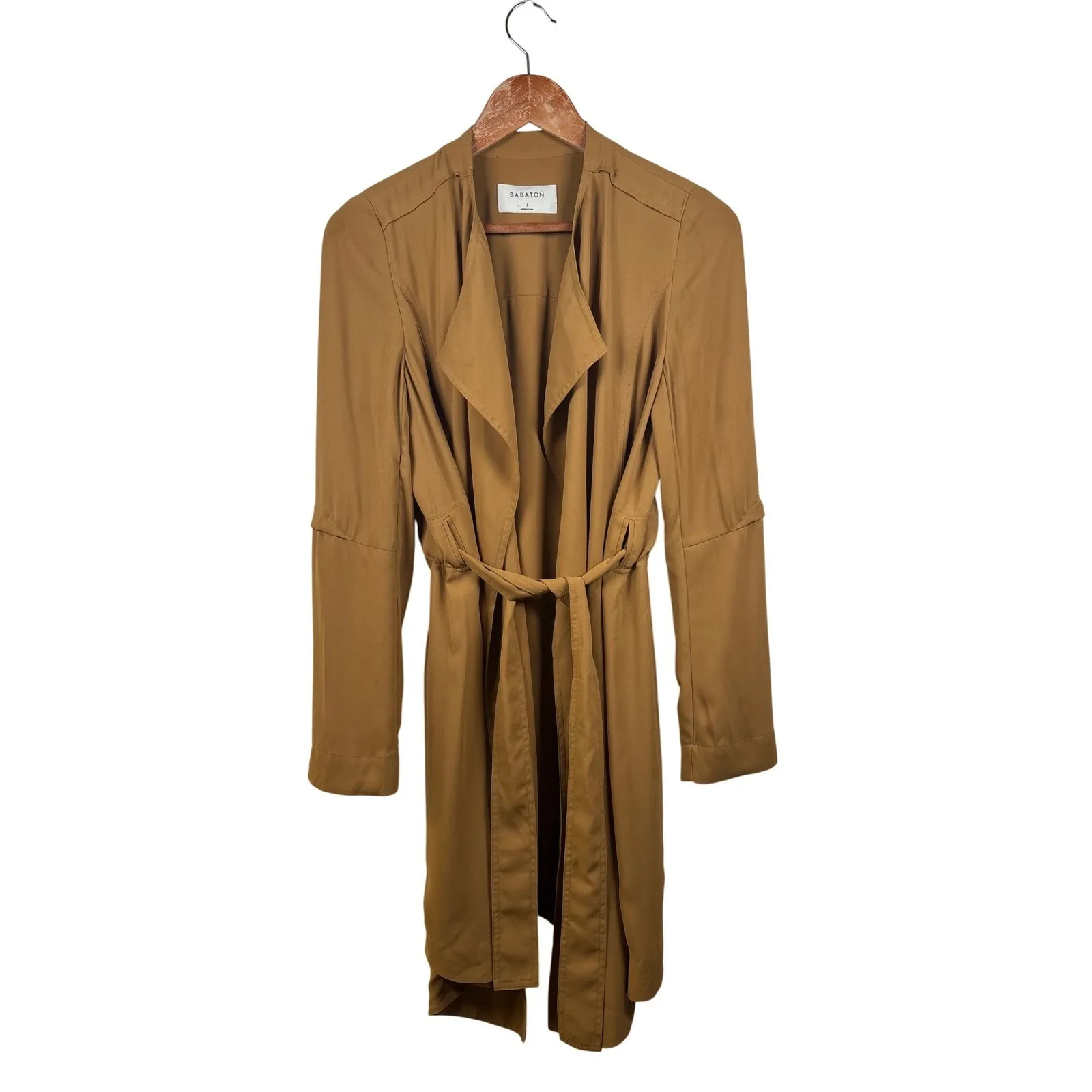 Babaton Aritzia Quincy Small Trench Coat Tan Brown Lightweight Duster Jacket - Image 2