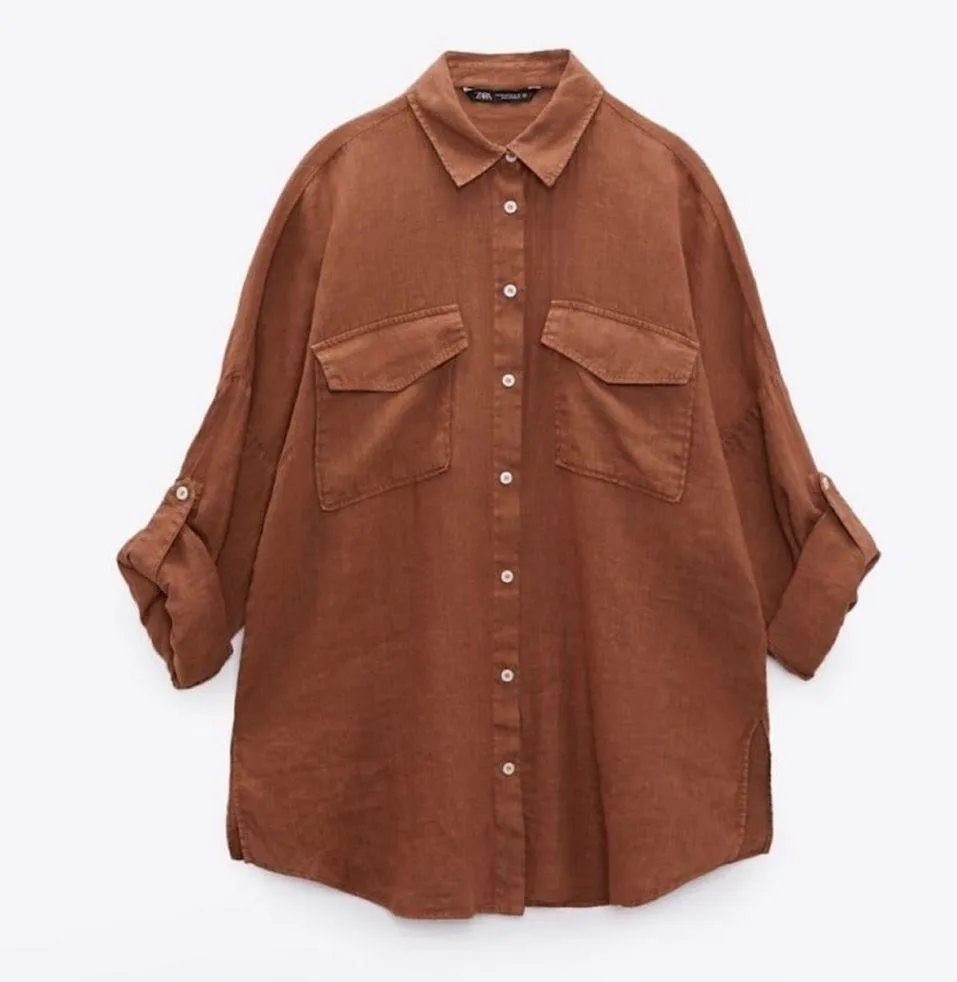 ZARA NWOT  Oversized Linen Shirt in Terracotta Size S - Image 5