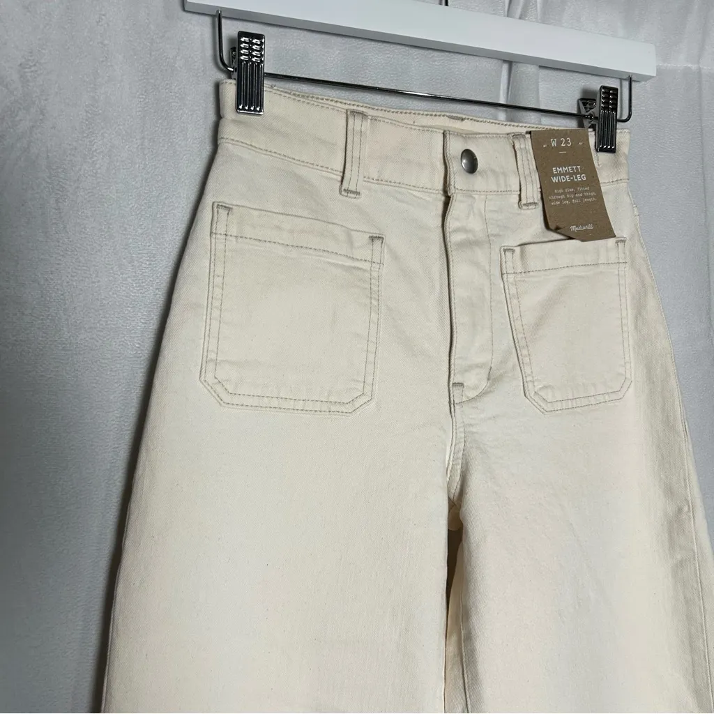 NWT Madewell Cream The Emmett Wide-Leg Full Length Jean: Patch Pocket Edition 23 - Image 5