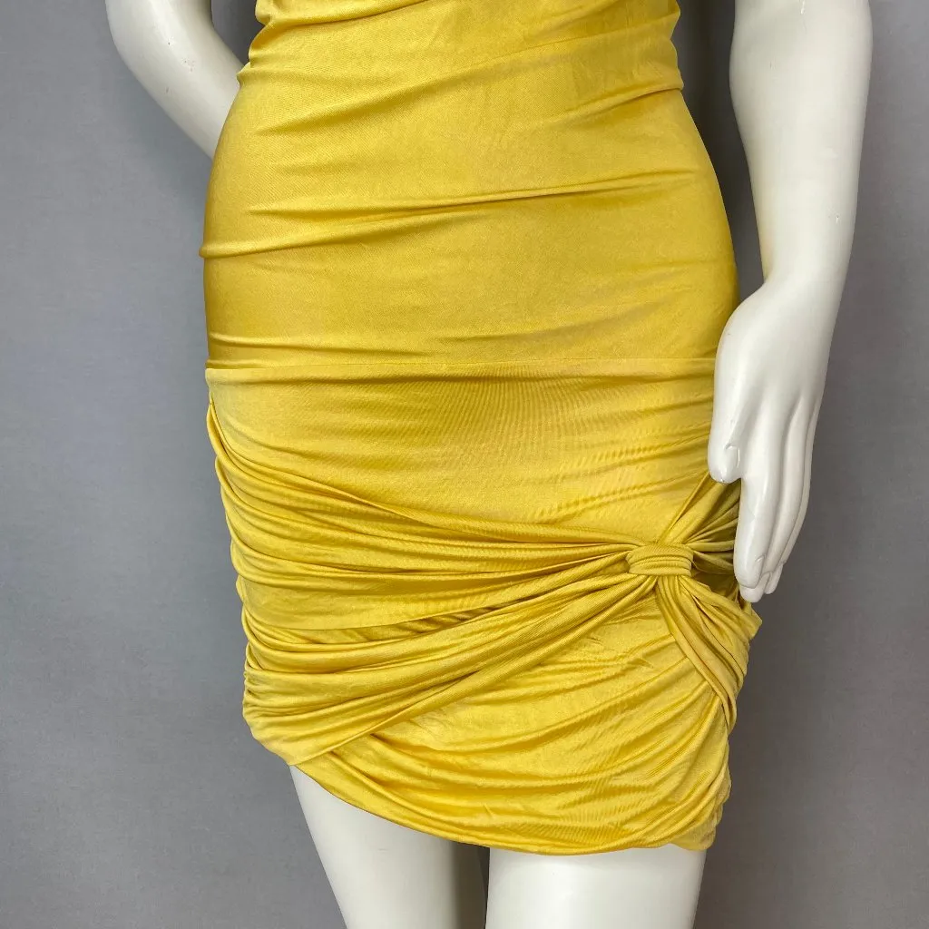 Marciano Dress Bodycon Yellow Sleeveless Size Medium Cowl Neck Ruched Clubbing‎ - Image 5